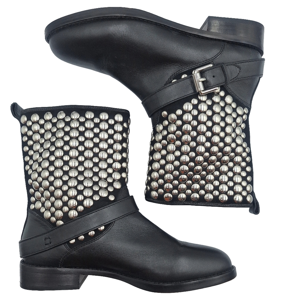 Rebecca Minkoff Saida Studded Leather Moto Boots - Picture 3 of 12